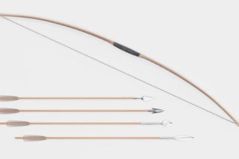 An English longbow and arrows, as found on the iStock website