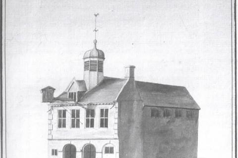 An ink-and-wash study of the Town Chamber, with Chapel to the rear, executed by Richard Powles in 1784. To be found in the Isaac Gillingwater collection of local illustrations c. 1807 - Suffolk Archives, Ipswich, 193/2/1.