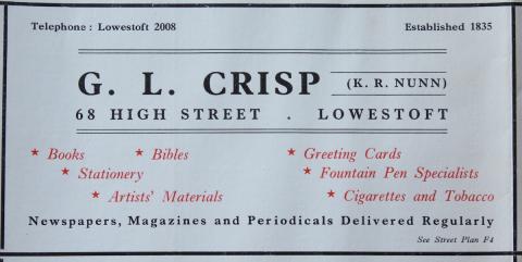  Image of Crisp's advert from Lowestoft Street Map circa 1954