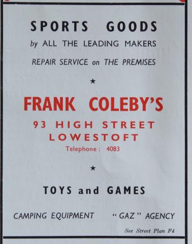  Frank Colby's  advert from Lowestoft Corporation Street Map circa 1954