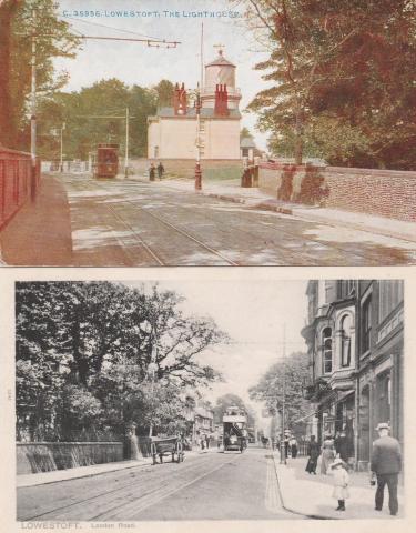 Trams in Lowestoft High Street (Post Card  J Ellerby)