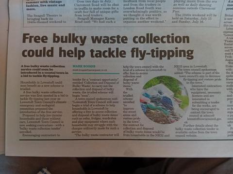 Image Newspaper Article Lowestoft Journal June 2023