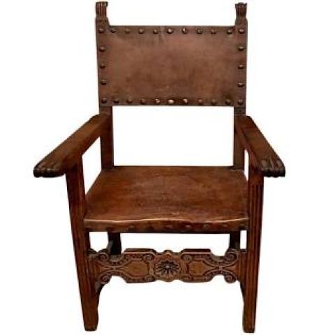Late 17th century leather back armchair