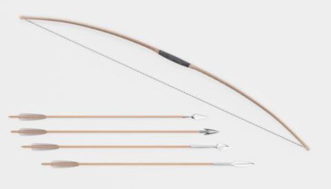 An English longbow and arrows, as found on the iStock website