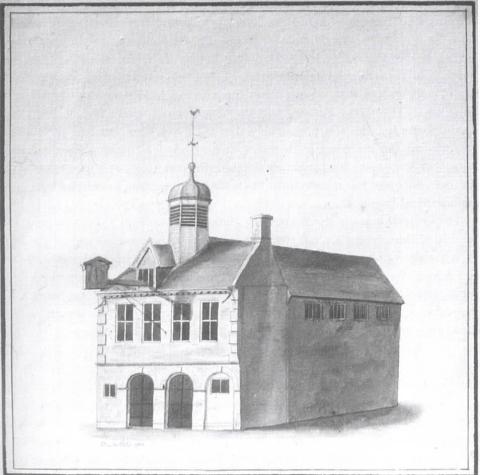 An ink-and-wash study of the Town Chamber, with Chapel to the rear, executed by Richard Powles in 1784. To be found in the Isaac Gillingwater collection of local illustrations c. 1807 - Suffolk Archives, Ipswich, 193/2/1.